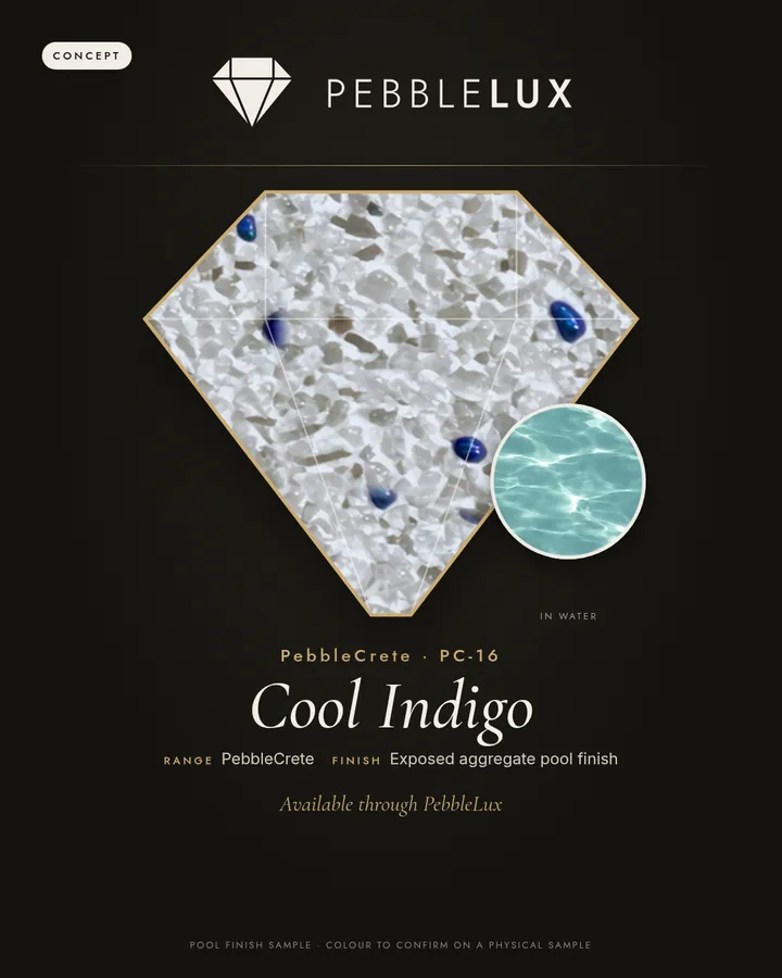 Cool Indigo PC-16 sample card, PebbleCrete